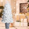4 FT White Artificial Christmas Tree with Pot Stand, Potted Xmas Pine Tree with 200 Branch Tips for Holiday Party Office Home, White