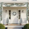 Pre-lit Holiday Christmas 4-Piece Set, Christmas Garland, Wreath and Set of 2 Entrance Trees with Warm White LED Lights and Remote Control