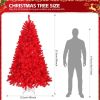 7 FT Artificial Christmas Tree, Unlit Hinged Christmas Pine Tree with 1100 Branch Tips and Sturdy Metal Stand, Red