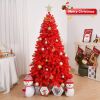 6 FT Artificial Christmas Tree, Unlit Hinged Christmas Pine Tree with 800 Branch Tips and Sturdy Metal Stand, Red
