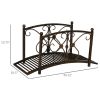 3.3FT Metal Zen Garden Bridge, Decorative Arch, Safety Siderails, Floral Scrollwork, Brown
