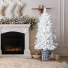 4 FT White Artificial Christmas Tree with Pot Stand, Potted Xmas Pine Tree with 200 Branch Tips for Holiday Party Office Home, White