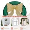 24in Pre-lit Outdoor Christmas Wreath Decoration, Lighted Metal Wreath with Golden Bow, Green and Warm White LED Lights