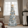 6 FT Snow Flocked Pre-lit Artificial Pop Up Christmas Tree with 100 Warm Lights and Golden Ornaments for Home Office Store Holiday Deco, Snowy Green