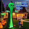 12FT Halloween Inflatables Decoration Outdoor Giant Pumpkin Reaper Ghost with 3-Colored Rotation Flame LEDs Spooky Halloween Blow Up Yard Decorations