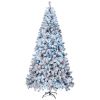 8 FT Pre-lit Snow Flocked Christmas Tree, Artificial Hinged Xmas Pine Tree with 1300 Branch Tips