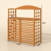 Outdoor Air Conditioner Fence Privacy Screen, Wood AC Fence Potting Table with Shelves for Patio, Light Brown