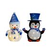 Set of 2 Lighted Plush Penguin and Snowman Christmas Decorations