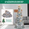 7 FT Snow Flocked Pre-lit Artificial Pop Up Christmas Tree with 170 Warm Lights and Golden Ornaments for Home Office Store Holiday Deco, Snowy Green