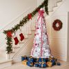 6 FT Fully Decorated Pre-lit Christmas Tree, Pop Up Artificial Xmas Tree with 100 Warm Lights and Red Ornaments for Home Office Store Holiday Deco