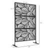 6.5' Metal Outdoor Privacy Screen Divider with Leaf Design Stand Black Decorative Garden Fence