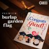 Garden Flag Congrats Grad Three Gnomes Graduating 12x18 inch Burlap Fabric Double Sided