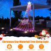1Pc 11.48FT 350LED Multicolored Christmas Star Waterfall Tree String Light Indoor Outdoor Waterproof String Lights With Star Topper 8 Light Modes Memo