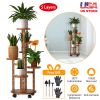 5 Tier Plant Stand with 4 Detachable Wheels Wooden Plant Pot Rolling Shelf Plant Display Rack for Indoor Outdoor Decoration