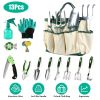 13Pcs Garden Tool Set Aluminum Alloy Gardening Hand Tools Starter Kit With Garden Bag Heavy Duty Outdoor Hand Tools With Non-Slip Ergonomic Handle For