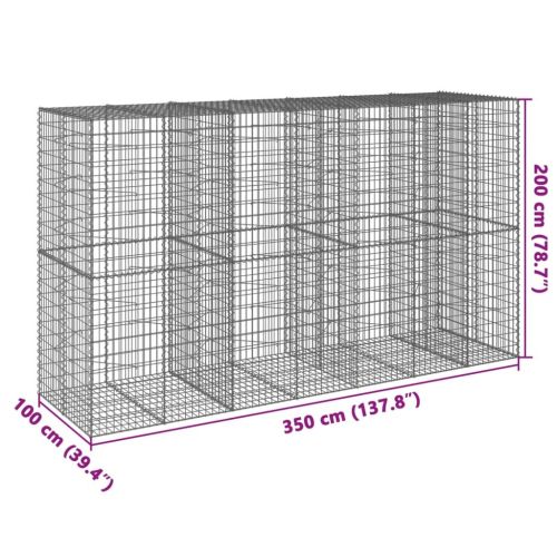vidaXL CoÈ™ gabion cu capac, 350x100x200 cm, fier galvanizat