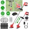 Electric Cordless Grass Trimmer Rechargeable Lawn Mower Weed Cutter with 2 Alloy Saw Blades 2 Alloy Blades 10 Plastic Blades 2 Rechargeable Batteries
