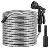 25FT/50FT/100FT Heavy Duty Stainless Steel Garden Hose Garden Watering Kit Metal Water Hose with 2 Nozzles 12 Patterns Flexible Extendable Kink Tangle