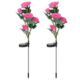 2Pcs Solar Powered Lights Outdoor Rose Flower LED Decorative Lamp Water Resistant Pathway Stake Lights For Garden Patio Yard Walkway (Option: Pink)