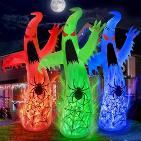 12FT Halloween Inflatables Decoration Giant Ghost with 3-Colored Flame Rotation LED Light Spooky Halloween Decorations Outdoor Blow Up Yard Decoration (Color: White)
