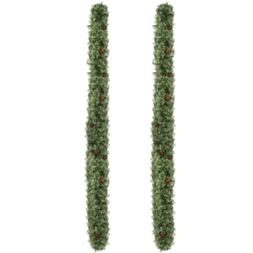 2 Pack 9FT Pre-lit Snow Flocked Christmas Garland, Lighted Artificial Xmas Garland with 200 Warm Lights and 440 Tips and Red Berries (Default: default title)