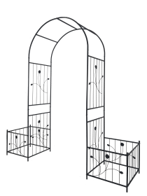 Metal Garden Arch with two plant stands 79.5'' Wide x 86.6'' High Climbing Plants Support Rose Arch Outdoor Black (Color: as Pic)
