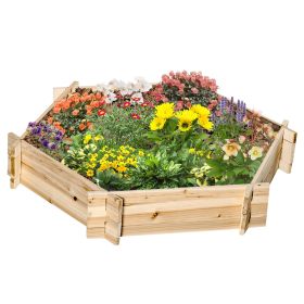 Outsunny Wooden Raised Garden Bed, Hexagon Screwless Planters for Outdoor Plants, Vegetables, Flowers, Herbs, 39" x 36" x 6", Natural Wood (Color: as Pic)