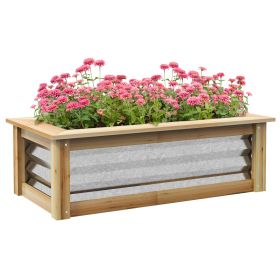 Outsunny Raised Garden Bed Kit, Outdoor Planter Box, Galvanized Metal Reinforced with Wood, Stock Tank for Growing Flowers, Herbs and Vegetables (Color: as Pic)