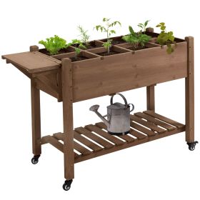 Outsunny Raised Garden Bed with 8 Grow Grids, Wooden Outdoor Plant Box Stand with Folding Side Table and Wheels, 49" x 21" x 34", for Vegetables (Color: as Pic)