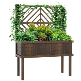 Outsunny Raised Garden Bed with Trellis for Climbing Plants, Vegetable, Grape Vines, Wood Planter with Legs (Color: as Pic)