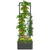 Outsunny Galvanized Raised Garden Bed, 24" x 24" x 11.75" Outdoor Planter Box with Trellis Tomato Cage and Open Bottom for Climbing Vines, Vegetables