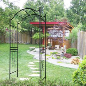 Metal Garden Arch with black powder coated 3.6ft Length x 1.47ft Width x 7.5ft Height Climbing Plants Support Arch Outdoor Black Garden Arbors (Color: as Pic)
