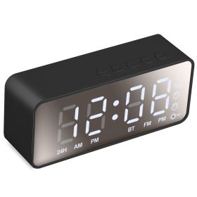 Mirror Digital Alarm Clock LED V5.0 Wireless Speaker Clock with FM Radio Temperature Display MMC Card Slot (Color: Black, size: One size)