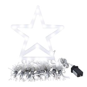 Christmas Hanging Waterfall String Light with Topper Star IP65 Waterproof Outdoor Plug In Fairy Waterfall Tree Light with 8 Lighting Modes Timer Memor (Color: White, size: One size)