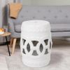 16.75 inch/17 inch/17.25 inch/17.75inch Drum Stool Ceramic Side Table Hollow White Cutwork Traditional Garden Stool Hollow Outdoor Side Table