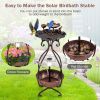Outdoor Bird Bath Feeder with Flower Planter Pedestal and Solar Lights