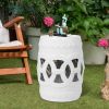 16.75 inch/17 inch/17.25 inch/17.75inch Drum Stool Ceramic Side Table Hollow White Cutwork Traditional Garden Stool Hollow Outdoor Side Table